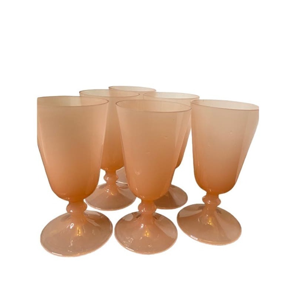 Pink Opaline Water or Wine Goblets | Set of 6